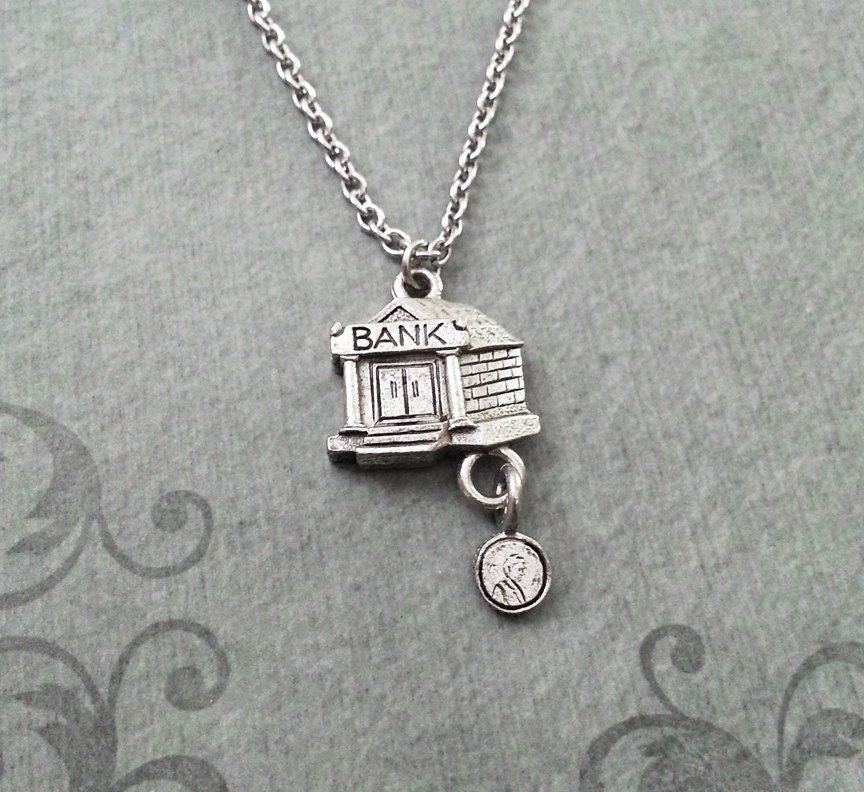 Bank Necklace SMALL Bank Jewelry Coin Necklace Banker Necklace Bank Charm Necklace Pendant Necklace Bank Teller Necklace Money Necklace Gift
