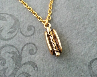 Hotdog Necklace VERY SMALL Hot Dog Necklace Hotdog Jewelry Gold Hotdog Charm Necklace Hotdog Pendant Necklace NYC Jewelry Food Necklace