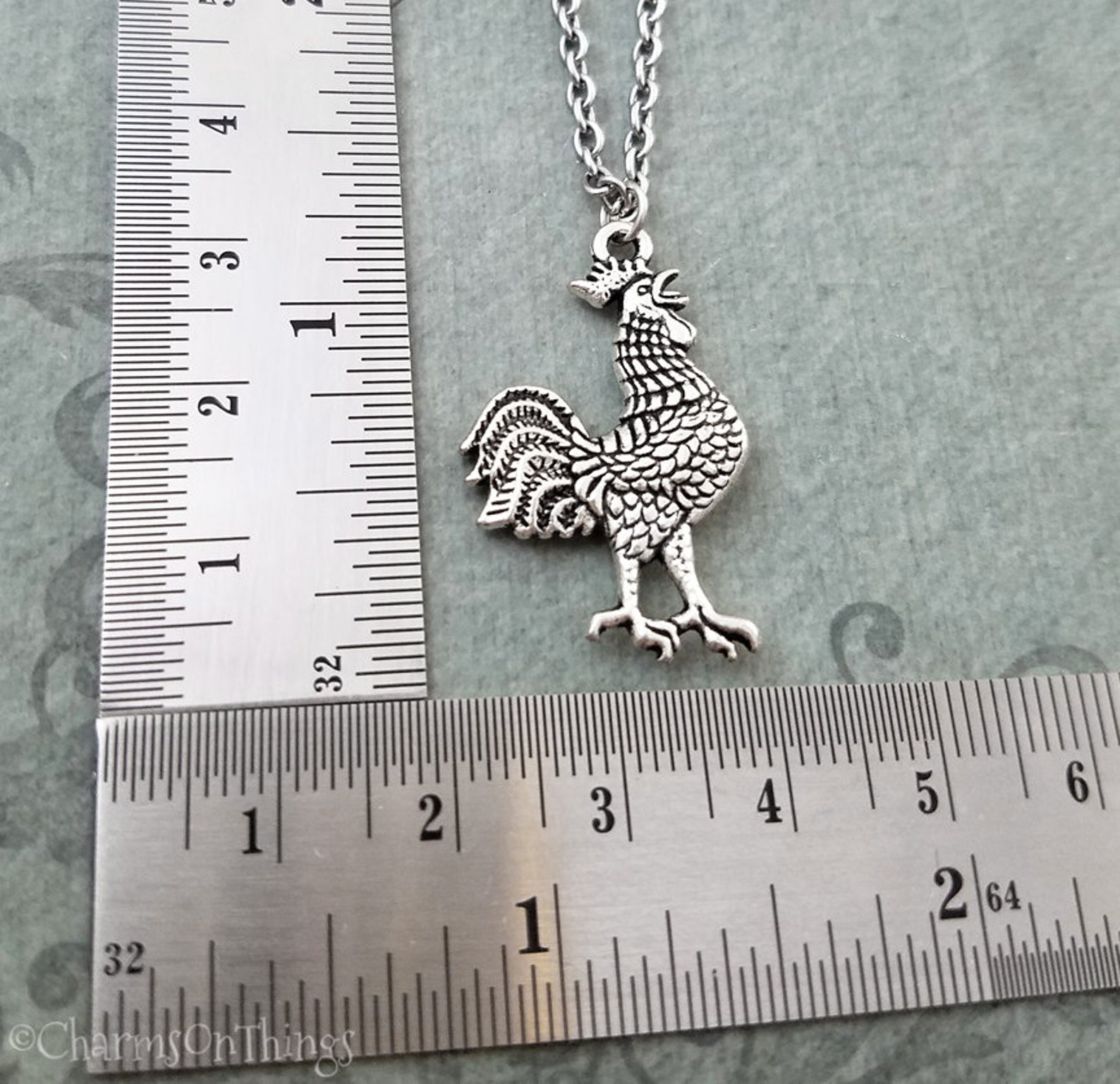 Rooster Necklace Rooster Jewelry Rooster Charm Necklace Farm Etsy