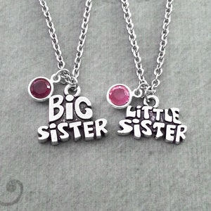 Sisters Necklaces Little Sister Necklace SMALL Middle Sister Jewelry Silver Little Sister Charm Necklace Sister Pendant Birthstone Necklace