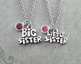 Sisters Necklaces Little Sister Necklace SMALL Middle Sister Jewelry Silver Little Sister Charm Necklace Sister Pendant Birthstone Necklace