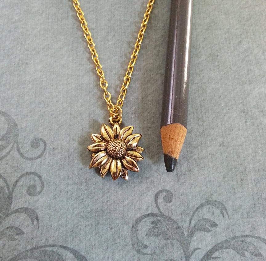 Sunflower Necklace SMALL Sunflower Jewelry Sunflower Pendant Etsy
