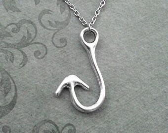Fishhook Necklace, Silver Fish Hook Necklace, Fishing Jewelry, Fishing Necklace, Fish Jewelry, Fishing Gift, Fish Necklace, Engagement Gift