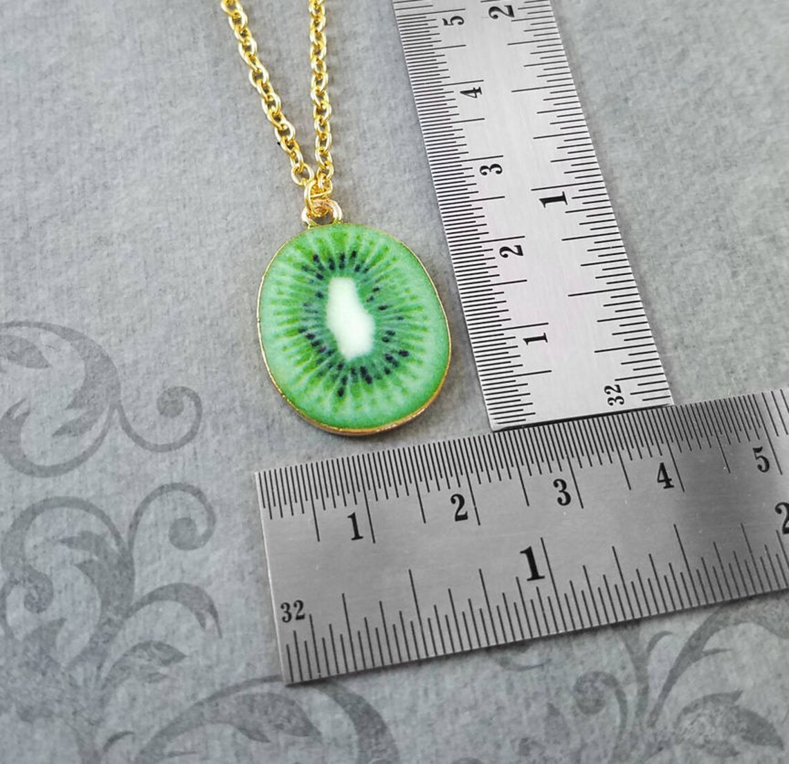 Kiwi Necklace Kiwi Jewelry Kiwi Slice Charm Necklace Kiwi Etsy