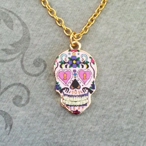 Sugar Skull Necklace SMALL Skull Jewelry Dia De Los Muertos Jewelry Day of the Dead Necklace Muertos Necklace Colorful Sugar Skull Charm