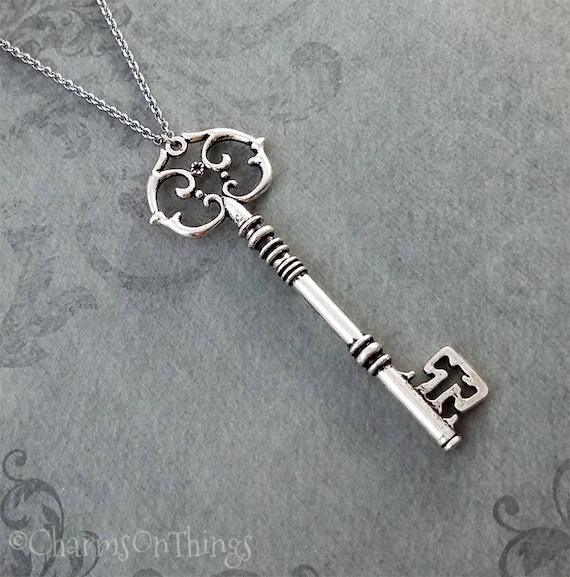 Key Necklace Victorian Key Pendant Necklace Skeleton Key Charm
