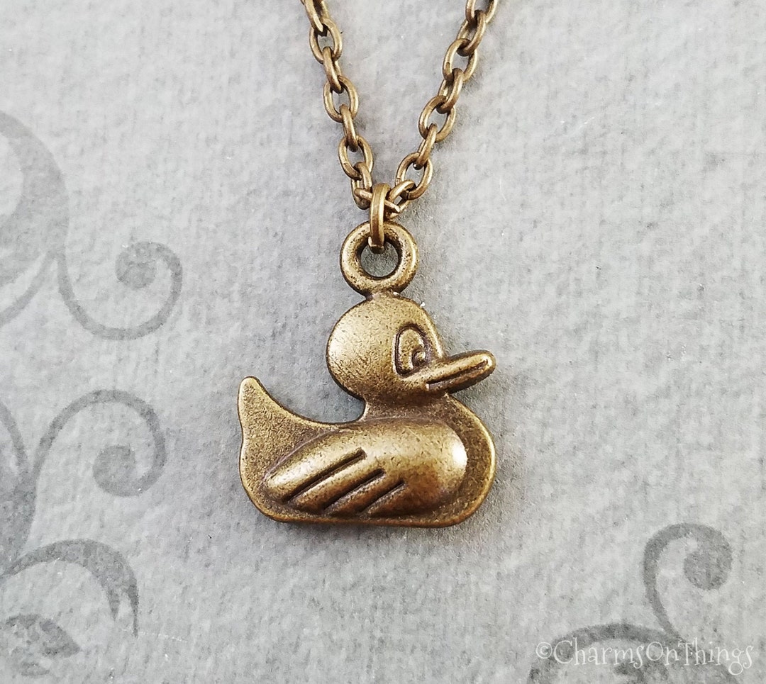 Rubber Duck Necklace SMALL Rubber Duck Charm Necklace Bronze Necklace