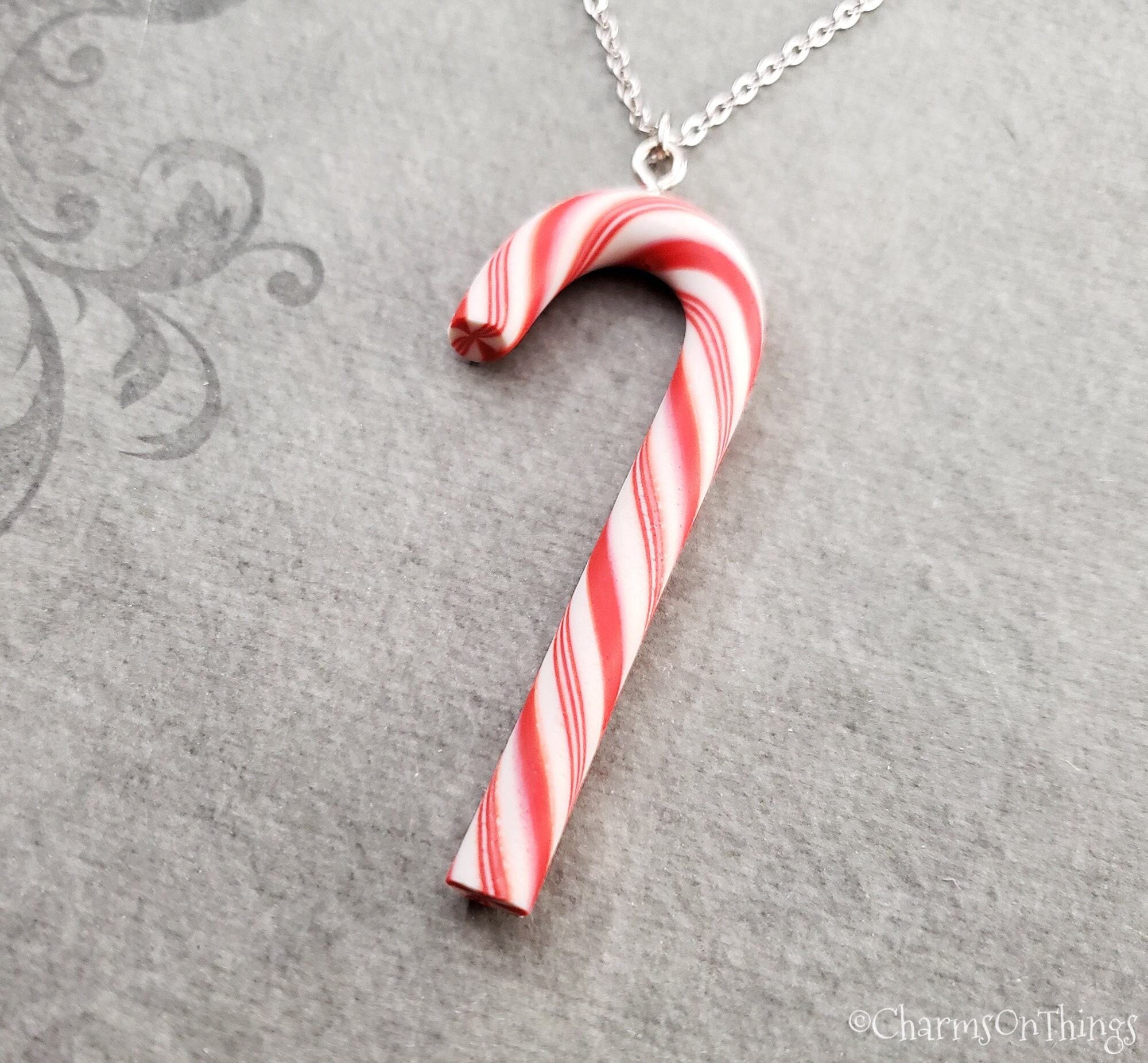 Jewelexcess Accent Genuine White Diamonds Candy Cane Pendant Necklace