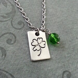 Four Leaf Clover Necklace, SMALL Shamrock Necklace, St. Patrick&#39;s Day Gift, Get Lucky Necklace, St. Patrick&#39;s Necklace, Green Bead Necklace
