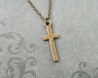 Cross Necklace SMALL Bronze Cross Jewelry Cross Charm Necklace Christian Cross Pendant Necklace Religious Jewelry Christian Jewelry