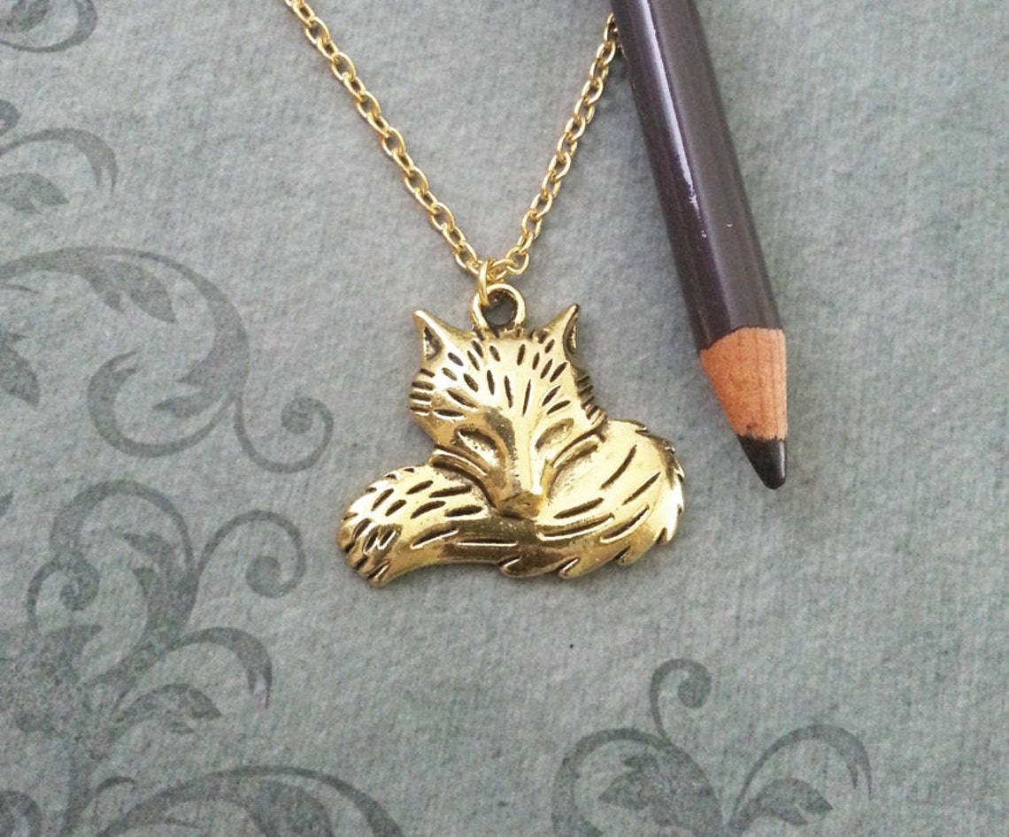 Fox Necklace Gold Fox Jewelry Fox Pendant Necklace Sleeping Etsy
