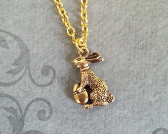Easter Bunny Necklace SMALL Gold Bunny Jewelry Easter Jewelry Easter Necklace Easter Basket Gift Easter Egg Necklace Easter Rabbit Necklace