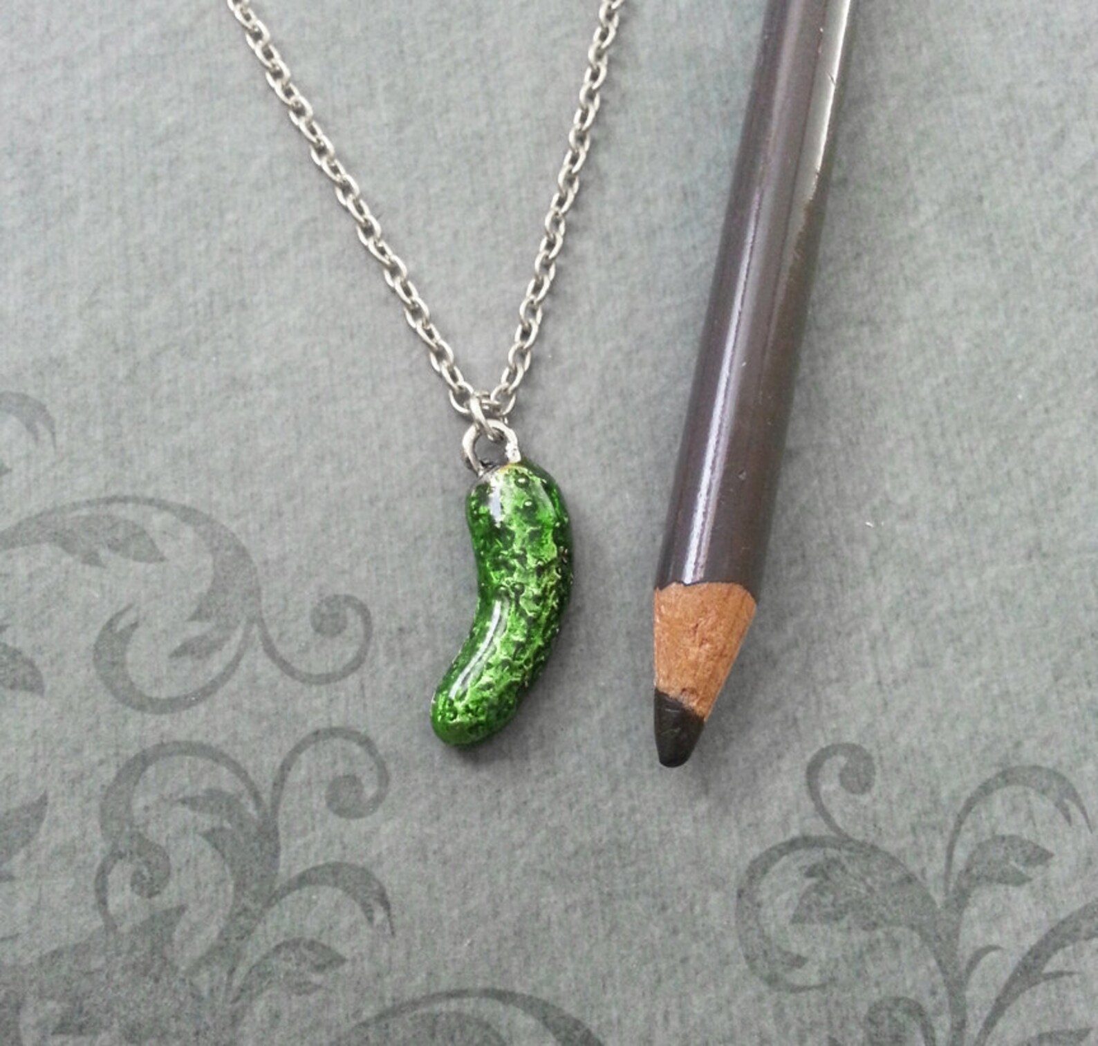 Pickle Necklace VERY SMALL Pickle Jewelry Green Pickle Charm Etsy