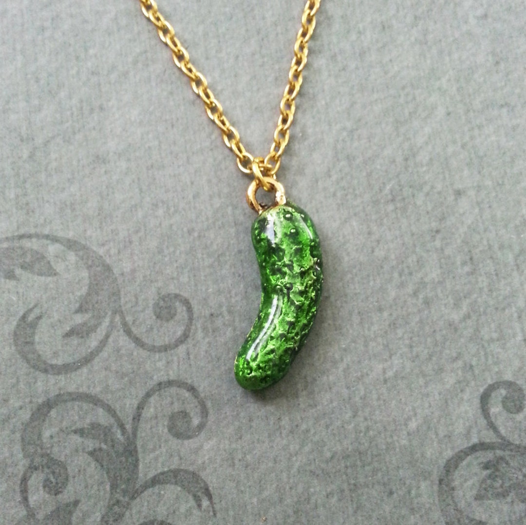 Pickle Necklace VERY SMALL Pickle Jewelry Green Pickle Charm Necklace