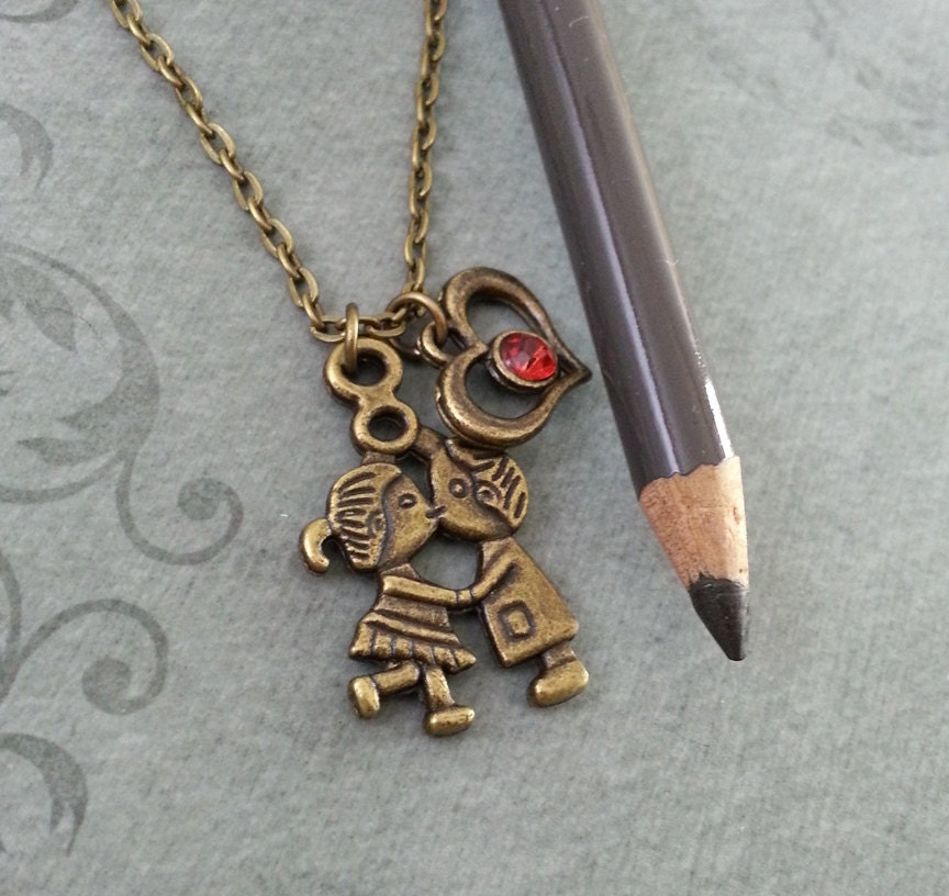 Boy and Girl Kissing Necklace Valentine's Day Necklace Etsy