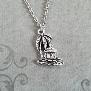 Hut Necklace SMALL Silver Beach Hut Jewelry Beach Necklace Beach Jewelry Palm Tree Necklace Tropical Jewelry Vacation Gift Caribbean Florida