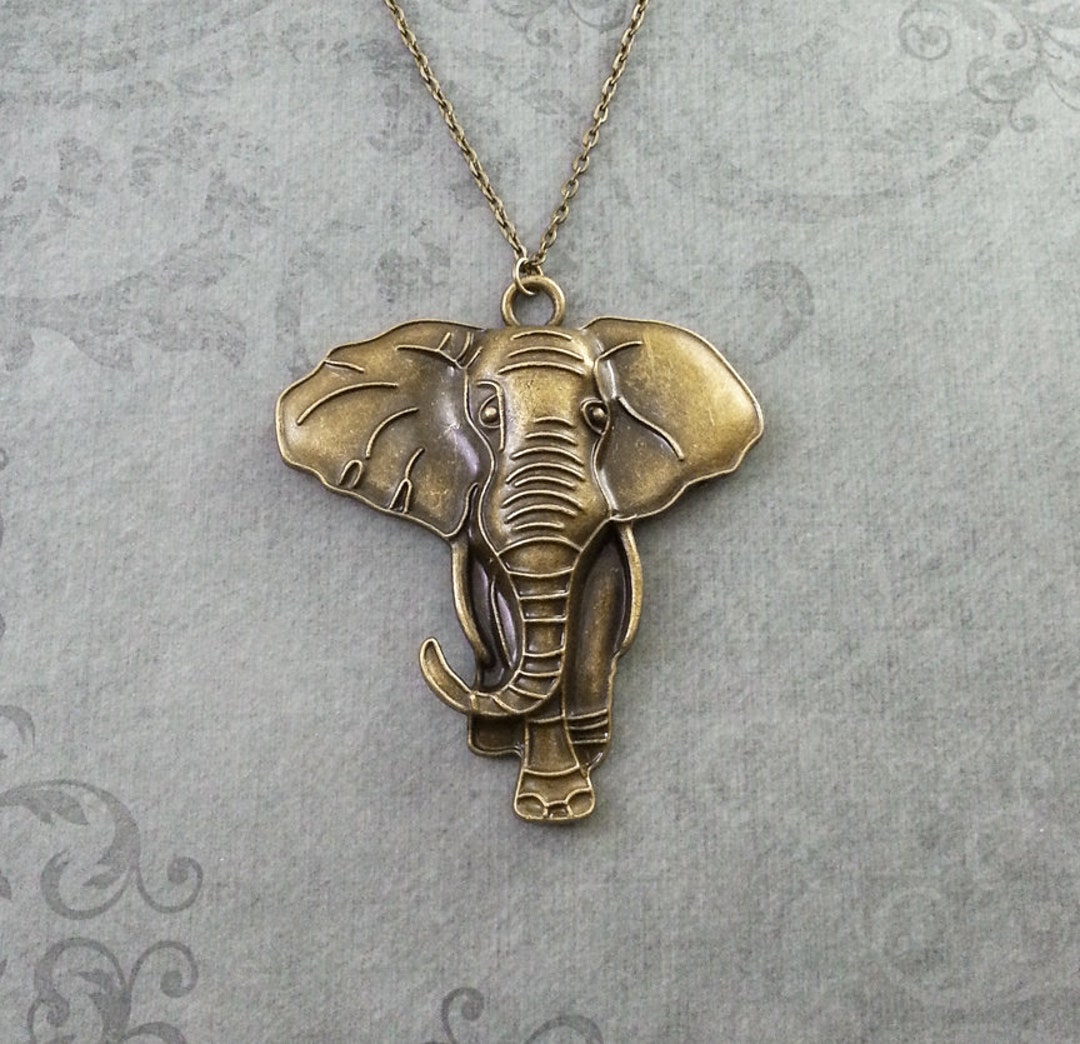 Elephant Necklace LARGE Bronze Elephant Jewelry Elephant - Etsy