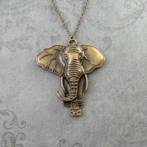 Elephant Necklace LARGE Bronze Elephant Jewelry Elephant Pendant Necklace Elephant Charm Necklace Safari Animal Necklace Elephant Gift