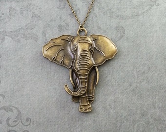 Elephant Necklace LARGE Bronze Elephant Jewelry Elephant Pendant Necklace Elephant Charm Necklace Safari Animal Necklace Elephant Gift