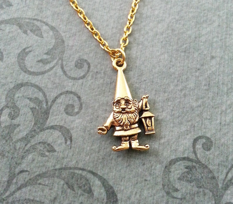 Gnome Necklace SMALL Gold Lawn Gnome Jewelry Garden Gnome Gift Etsy