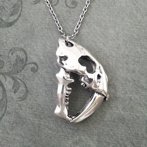 Saber Toothed Tiger Necklace, LARGE Saber Tooth Jewelry, BIG Sabre Toothed Cat Pendant, Boyfriend Gift, Boyfriend Necklace Saber Tooth Skull
