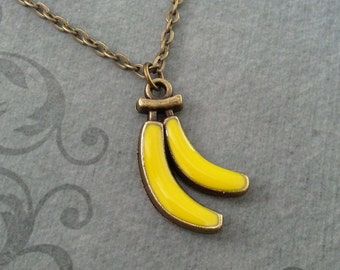 Banana Necklace, SMALL Banana Bunch Pendant Necklace, Bunch of Bananas Necklace, Fruit Necklace, Food Necklace, Fruit Jewelry, Food Jewelry