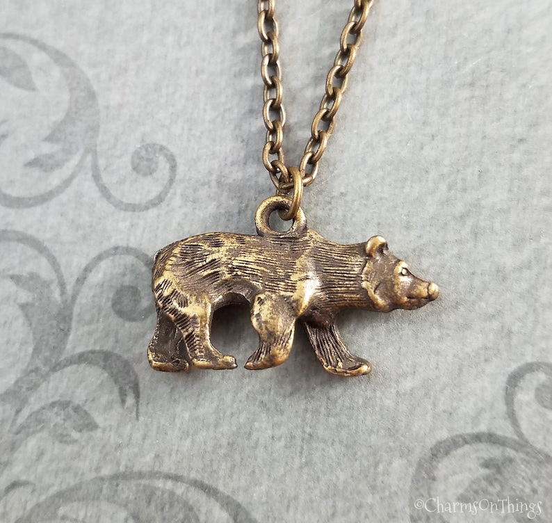 Bear Necklace SMALL Brown Bear Charm Necklace Bronze Necklace Etsy