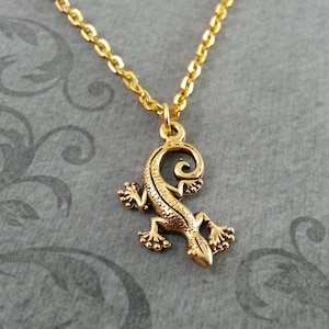 Gecko Necklace, Gecko Gift, Gecko Jewelry, Lizard Necklace, Animal Necklace, Gecko Charm, Xmas Stocking Stuffer Gold Necklace Lizard Jewelry