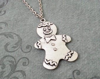 Collar del hombre del pan de jengibre, joyería de Navidad, colgante del hombre del pan de jengibre, colgante del hombre del pan de jengibre don de la media del relleno de la joyería de Navidad