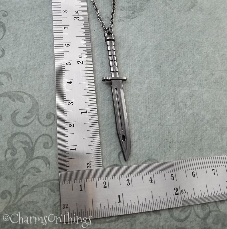 Knife Necklace Gunmetal Dagger Necklace Combat Knife Charm Etsy