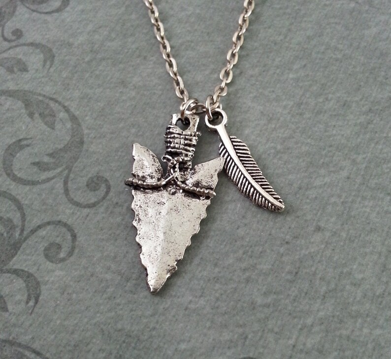 Arrowhead Necklace Feather Necklace Hunting Jewelry Etsy