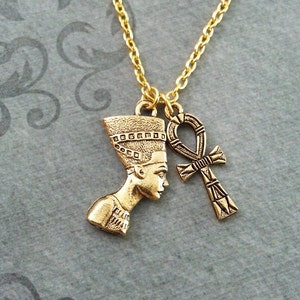 Nefertiti Necklace SMALL Ankh Necklace Queen Nefertiti Jewelry Egyptian Necklace Egyptian Jewelry Gold Necklace Gold Nefertiti Pendant