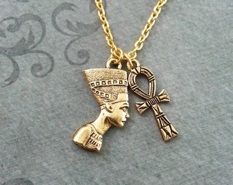 Nefertiti Necklace SMALL Ankh Necklace Queen Nefertiti Jewelry Egyptian Necklace Egyptian Jewelry Gold Necklace Gold Nefertiti Pendant