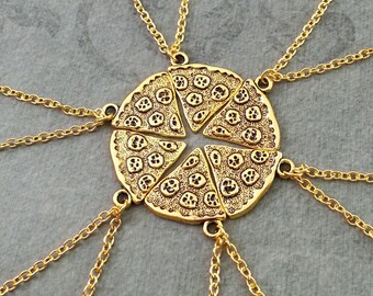 Pizza Necklace Pepperoni Pizza Jewelry Gold Pizza Charm Necklace Pizza Slice Necklace Set of 6 Pizza Set Necklace Pizza Gift Whole Pizza