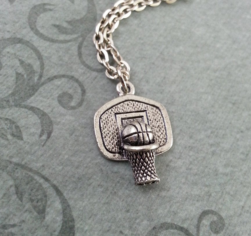 Basketball Hoop Necklace Basketball Jewelry Silver Etsy