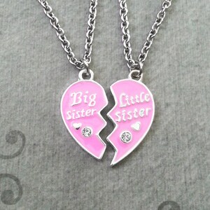 Sisters Necklaces Little Sister Necklace SMALL Sister Jewelry Silver Little Sister Charm Necklace Broken Pink Heart Necklace Sister Gift
