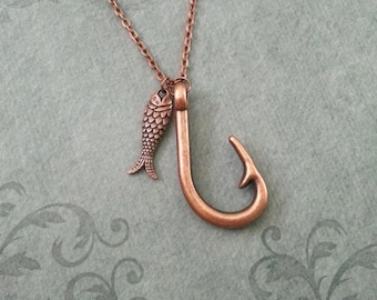 Fishhook Necklace Copper Fish Hook Necklace Fishing Jewelry Fishing Necklace Fish Jewelry Fishing Gift Fish Necklace Engagement Jewelry