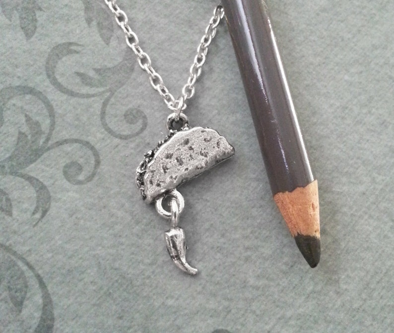 Taco Necklace VERY SMALL Jalapeno Pepper Necklace Silver Etsy