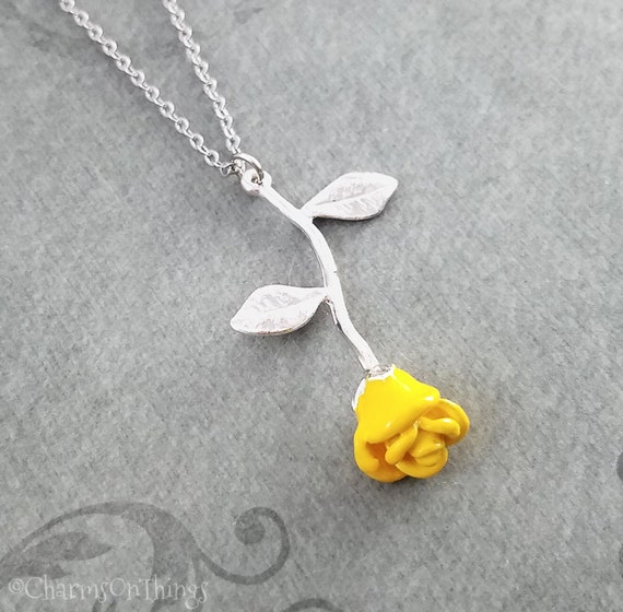 Yellow Rose Necklace Rose Charm 