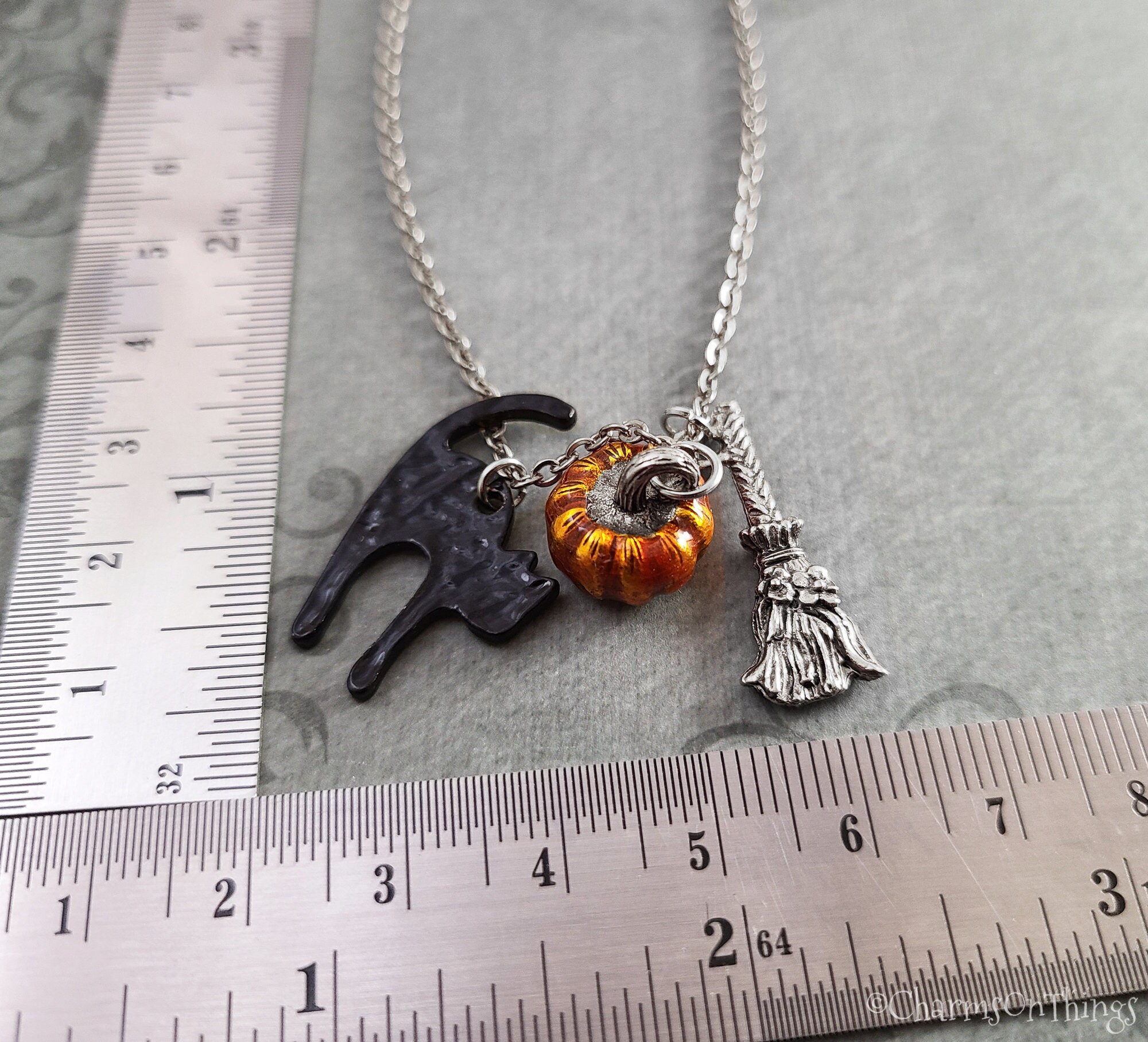 Pumpkin Necklace Black Cat Necklace 