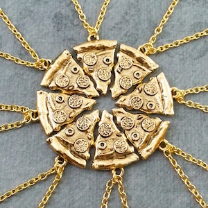 Pizza Friendship Necklaces Pepperoni Pizza Necklace Pizza Jewelry Gold Pizza Charm Bestfriends Necklace Bridesmaid Necklaces Pizza Set of 8