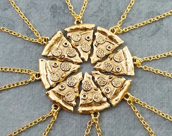 Pizza Friendship Necklaces Pepperoni Pizza Necklace Pizza Jewelry Gold Pizza Charm Bestfriends Necklace Bridesmaid Necklaces Pizza Set of 8