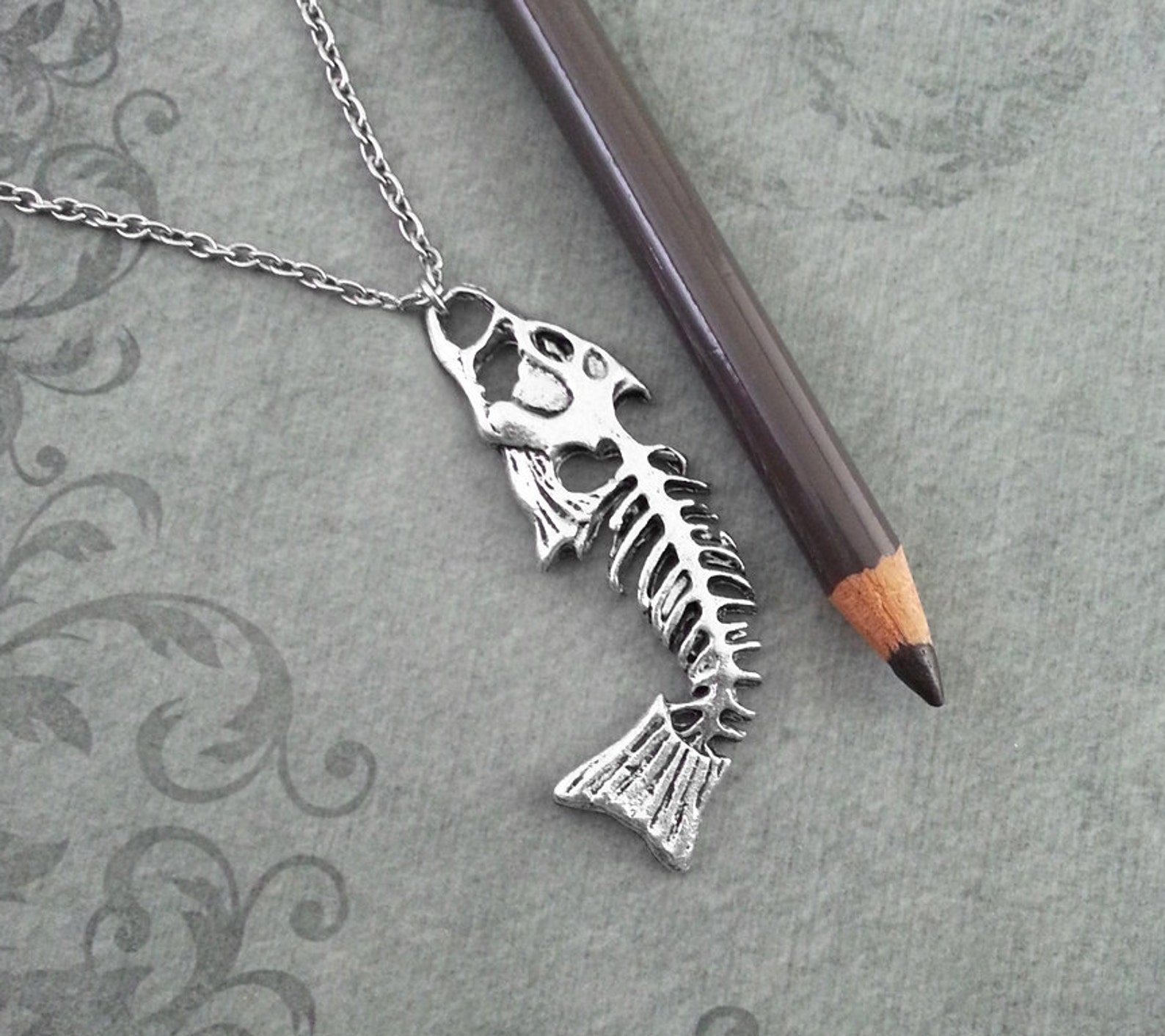 Fishbone Necklace Fish Bone Jewelry Fishing Necklace Fish Etsy