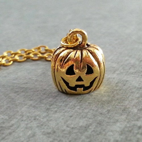 Gold Jack O' Lantern Pumpkin Necklace Antique Gold - Etsy