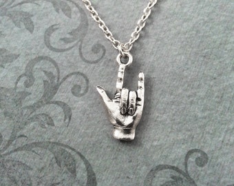 I Love You Necklace VERY SMALL Sign Language Necklace I Love You Hand Necklace Silver Necklace Deaf Awareness Deaf Gift Hearing Impairment