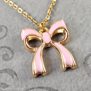 Bow Necklace SMALL Cute Pink Ribbon Charm Cottagecore Coquette Jewelry Women&#39;s Girly Bow Pendant Necklace Teenager Gift for Her Bridesmaid