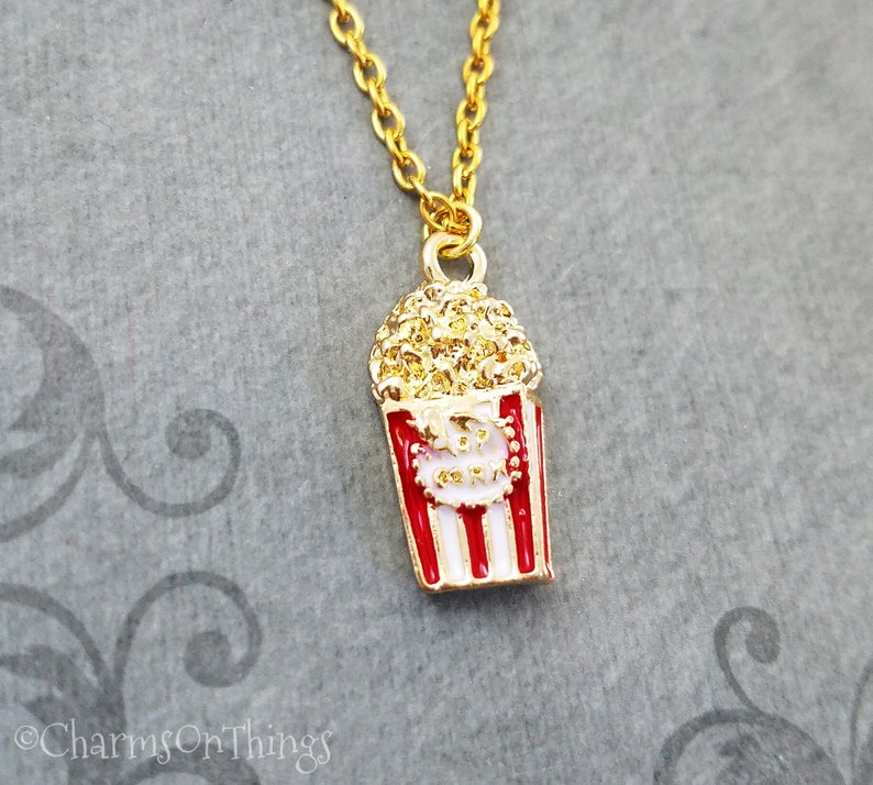 Popcorn Necklace SMALL Popcorn Charm Necklace Popcorn Jewelry Etsy