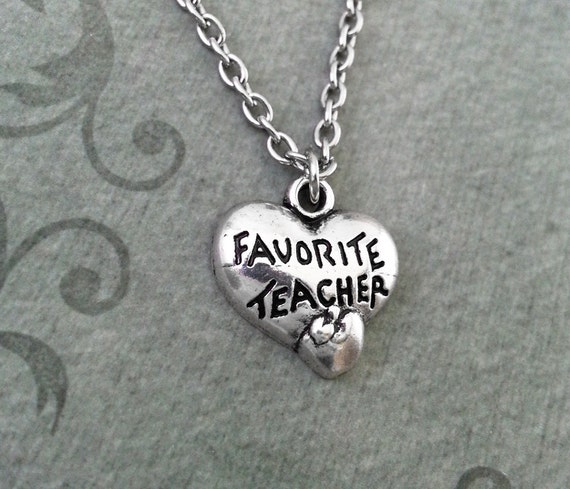 Favorite Teacher Necklace VERY SMALL Teacher Jewelry Silver Teacher Heart Necklace Teacher Gift Apple Necklace Teacher Charm Necklace