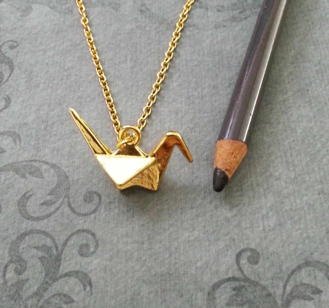 Paper Crane Necklace Paper Crane Jewelry Origami Necklace Etsy