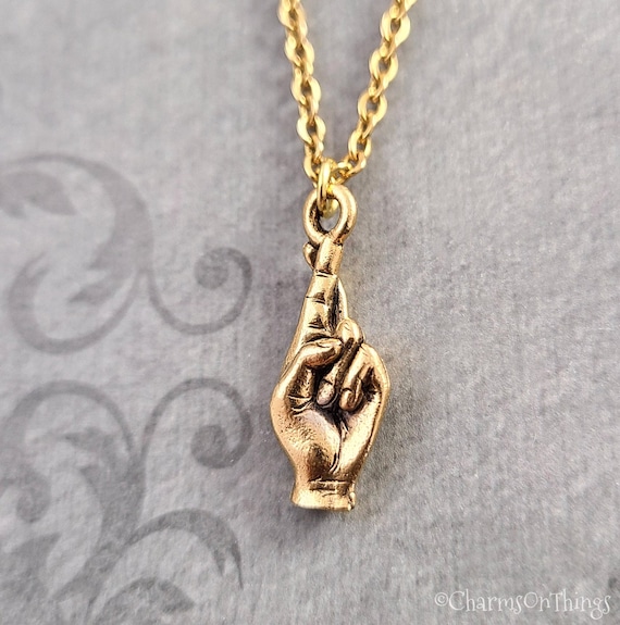Fingers Crossed Necklace SMALL Fingers Crossed Charm Necklace Good